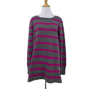 Caslon Oversized Tunic Sweater Womens S Small Fuchsia Grey Stripe Pullover
